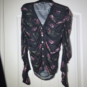 Fashion Nova Black and Pink Floral Blouse